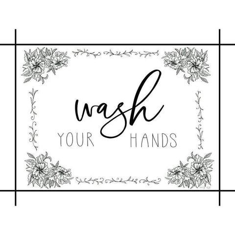 Wash Your Hands Black Modern Wood Framed Art Print with Double Matting by Jacobs, Cindy