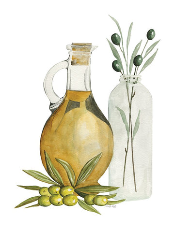 Olive Oil Jar I White Modern Wood Framed Art Print with Double Matting by Jacobs, Cindy