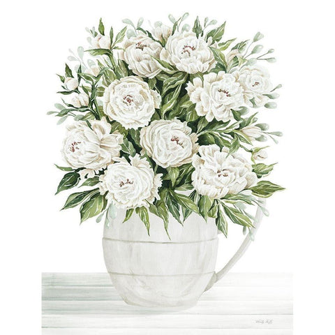 Peonies on White I Gold Ornate Wood Framed Art Print with Double Matting by Jacobs, Cindy