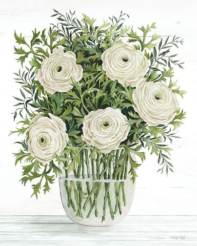 Ranunculus on White White Modern Wood Framed Art Print with Double Matting by Jacobs, Cindy