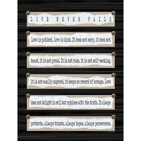 Love Never Fails I Black Modern Wood Framed Art Print by Jacobs, Cindy