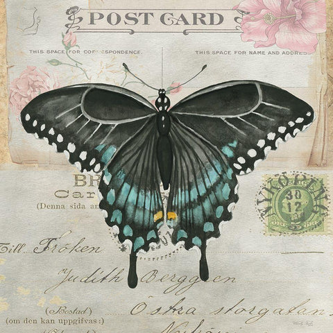 Postcard Butterfly III Gold Ornate Wood Framed Art Print with Double Matting by Jacobs, Cindy