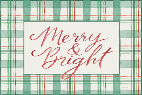 Merry And Bright Sign White Modern Wood Framed Art Print with Double Matting by Jacobs, Cindy