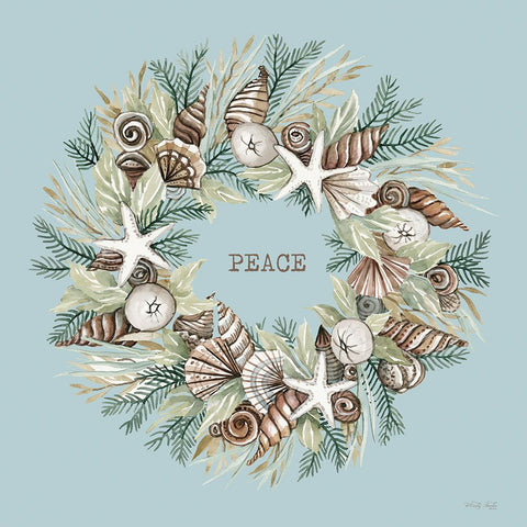 Peace Coastal Wreath White Modern Wood Framed Art Print with Double Matting by Jacobs, Cindy