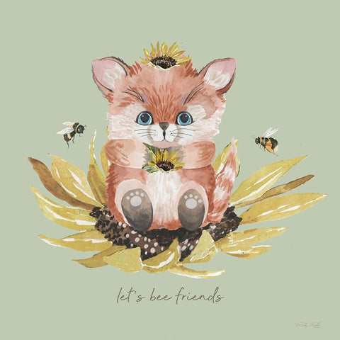 Baby Fox - Lets Bee Friends White Modern Wood Framed Art Print with Double Matting by Jacobs, Cindy