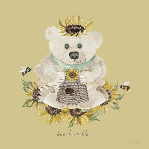 Baby Bear - Bee Humble White Modern Wood Framed Art Print with Double Matting by Jacobs, Cindy