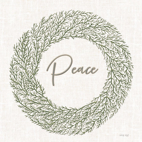 Peace Embroidery Wreath White Modern Wood Framed Art Print with Double Matting by Jacobs, Cindy