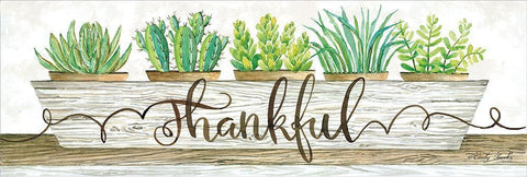 Thankful Succulent Pots White Modern Wood Framed Art Print with Double Matting by Jacobs, Cindy