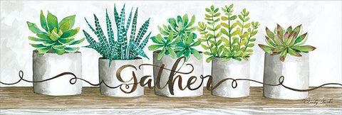 Gather Succulent Pots White Modern Wood Framed Art Print with Double Matting by Jacobs, Cindy