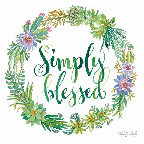 Simply Blessed Succulent Wreath Gold Ornate Wood Framed Art Print with Double Matting by Jacobs, Cindy