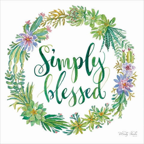 Simply Blessed Succulent Wreath White Modern Wood Framed Art Print with Double Matting by Jacobs, Cindy