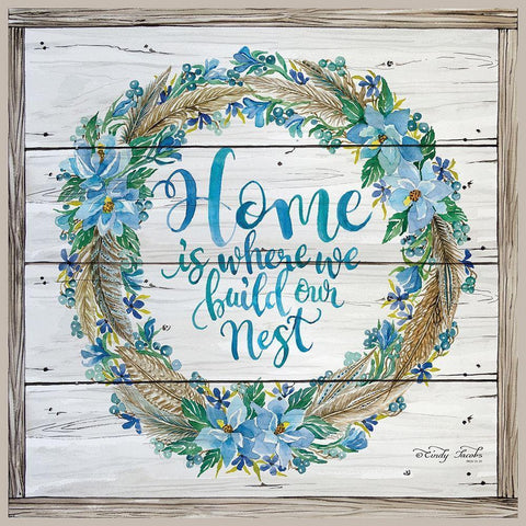 Home is Where We Build Our Nest Black Ornate Wood Framed Art Print with Double Matting by Jacobs, Cindy