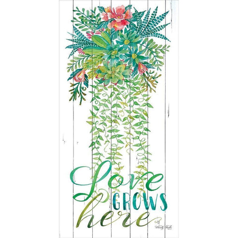 Love Grows Here White Modern Wood Framed Art Print by Jacobs, Cindy