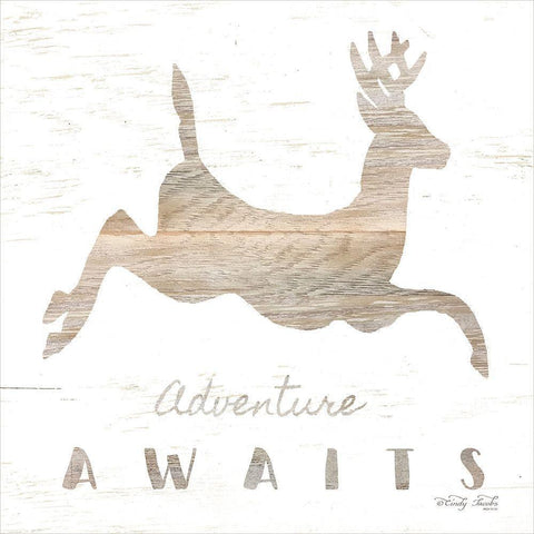 Adventure Awaits Deer White Modern Wood Framed Art Print with Double Matting by Jacobs, Cindy