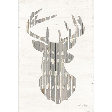 Deer and Arrows Silhouette White Modern Wood Framed Art Print by Jacobs, Cindy