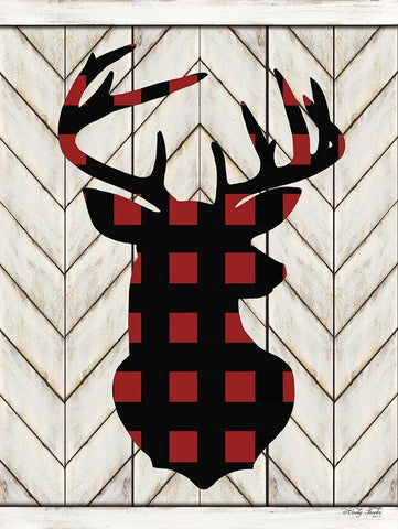 Plaid Deer White Modern Wood Framed Art Print with Double Matting by Jacobs, Cindy