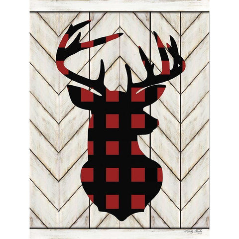 Plaid Deer Black Modern Wood Framed Art Print by Jacobs, Cindy