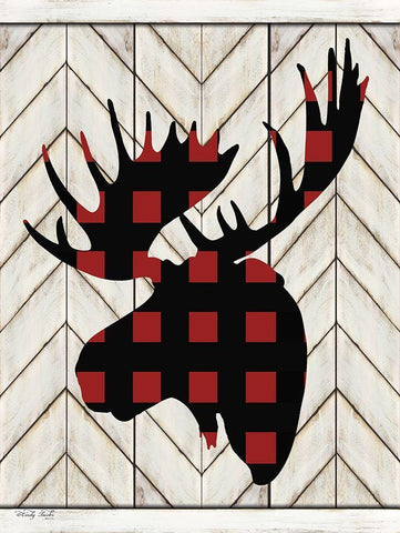 Plaid Moose White Modern Wood Framed Art Print with Double Matting by Jacobs, Cindy