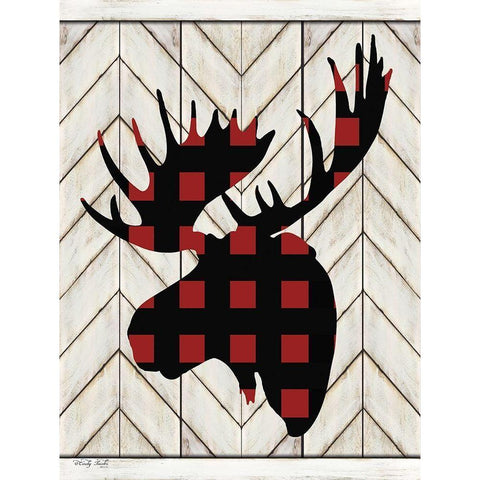 Plaid Moose Black Modern Wood Framed Art Print with Double Matting by Jacobs, Cindy