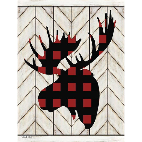 Plaid Moose Black Modern Wood Framed Art Print by Jacobs, Cindy