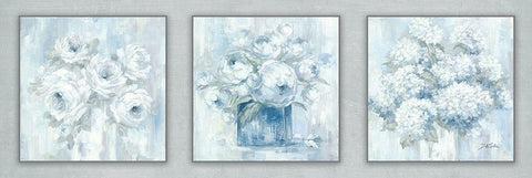 Trio of White Florals Black Ornate Wood Framed Art Print with Double Matting by Coules, Debi