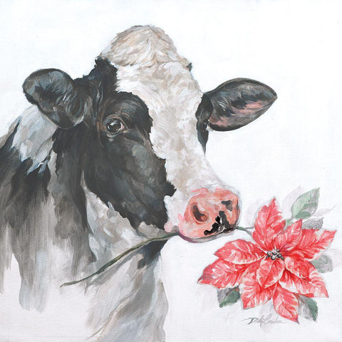 Christmas Cow White Modern Wood Framed Art Print with Double Matting by Coules, Debi