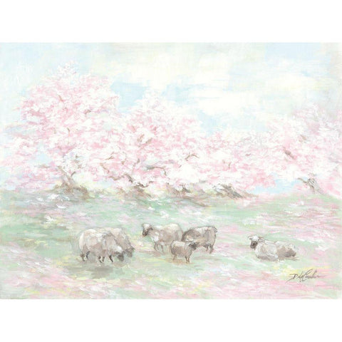 Sheep in Spring Black Modern Wood Framed Art Print with Double Matting by Coules, Debi