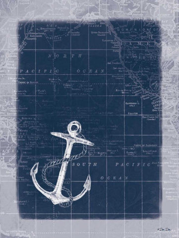 Anchor Map Black Ornate Wood Framed Art Print with Double Matting by Dee Dee
