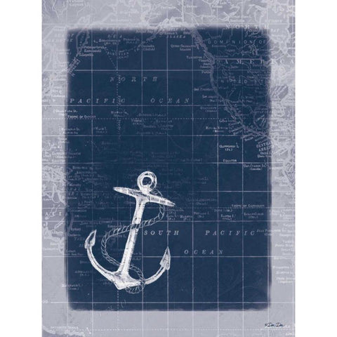 Anchor Map Black Modern Wood Framed Art Print by Dee Dee