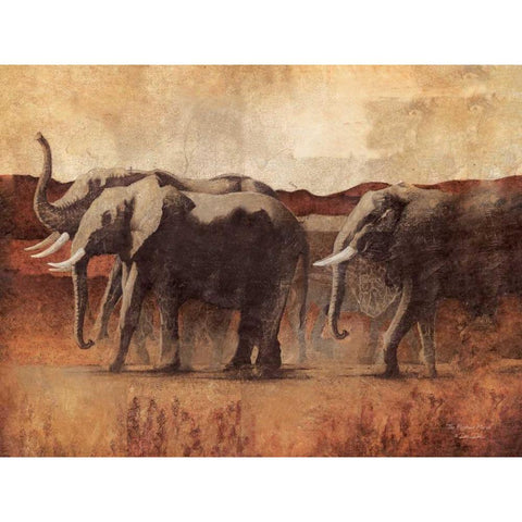 The Elephant March Black Modern Wood Framed Art Print with Double Matting by Dee Dee