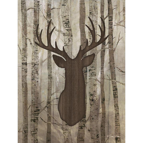 Deer in Trees Gold Ornate Wood Framed Art Print with Double Matting by Dee Dee