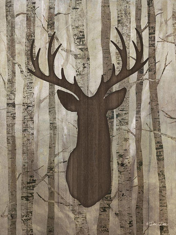 Deer in Trees White Modern Wood Framed Art Print with Double Matting by Dee Dee