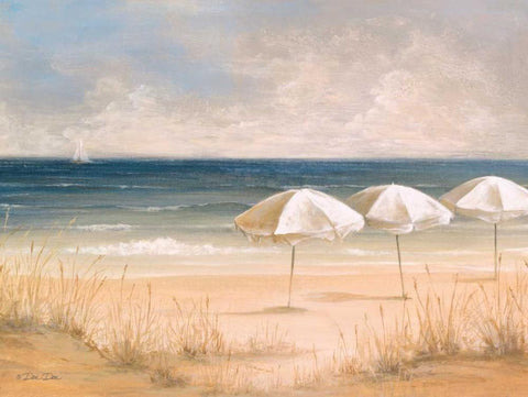 Atlantic Umbrellas White Modern Wood Framed Art Print with Double Matting by Dee Dee