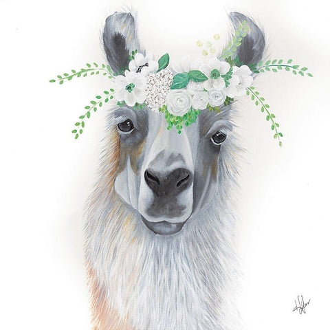 Floral Llama   White Modern Wood Framed Art Print with Double Matting by Fifer, Diane