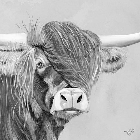 Shaggy Highland Black Modern Wood Framed Art Print with Double Matting by Fifer, Diane