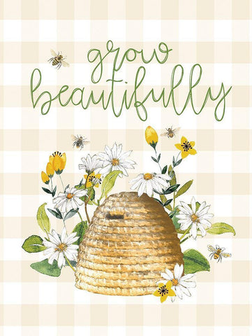 Grow Beautifully Beehive White Modern Wood Framed Art Print with Double Matting by Dogwood Portfolio