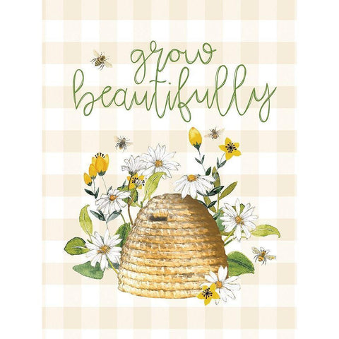 Grow Beautifully Beehive Black Modern Wood Framed Art Print with Double Matting by Dogwood Portfolio