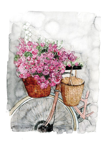 Bicycle in Spring White Modern Wood Framed Art Print with Double Matting by Dogwood Portfolio