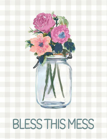 Bless This Mess Flowers White Modern Wood Framed Art Print with Double Matting by Dogwood Portfolio