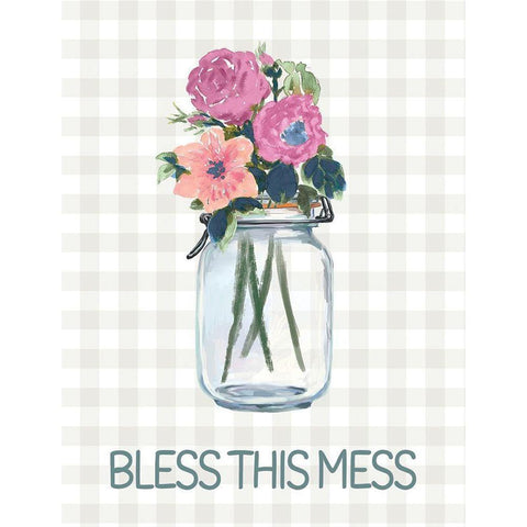 Bless This Mess Flowers White Modern Wood Framed Art Print by Dogwood Portfolio