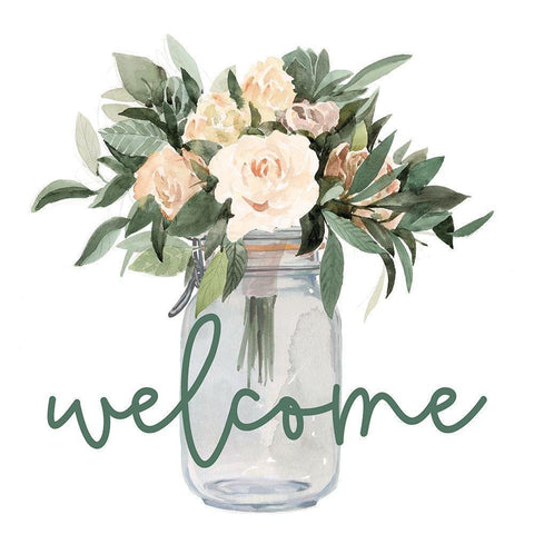 Welcome Flowers White Modern Wood Framed Art Print by Dogwood Portfolio