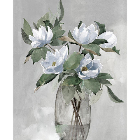 Floral in Gray White Modern Wood Framed Art Print by Dogwood Portfolio