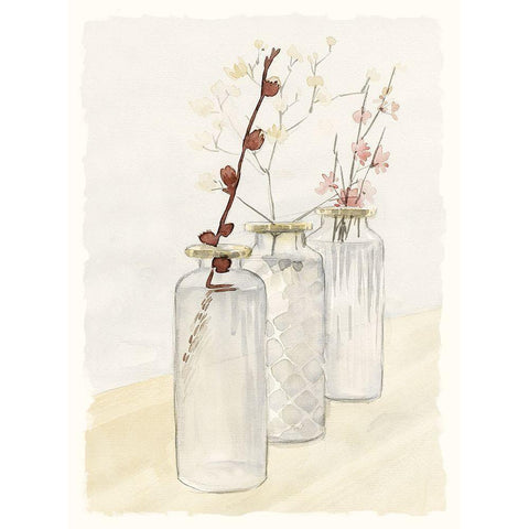 Glass Bottle Row White Modern Wood Framed Art Print by Dogwood Portfolio