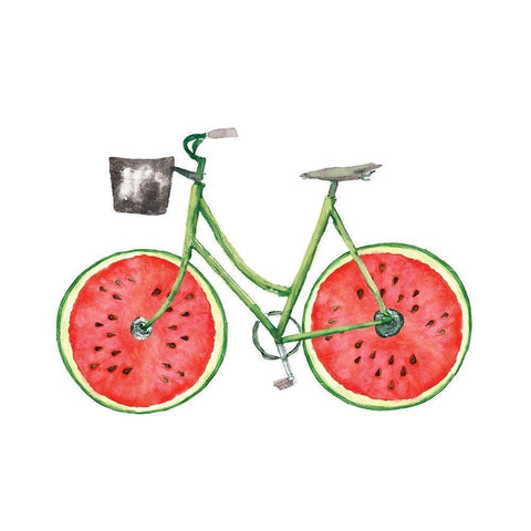 Watermelon Bike White Modern Wood Framed Art Print by Dogwood Portfolio