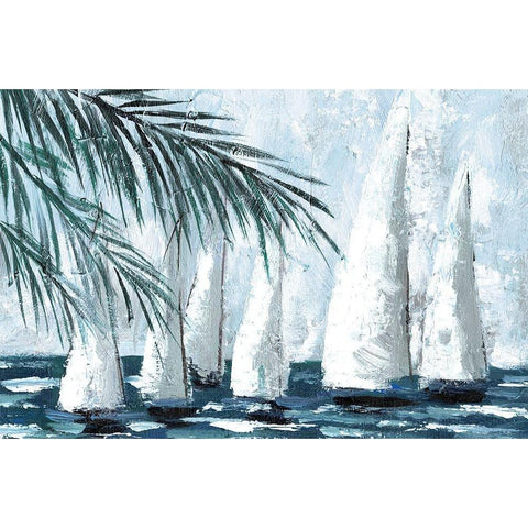 Sailboats Behind the Palms White Modern Wood Framed Art Print by Dogwood Portfolio