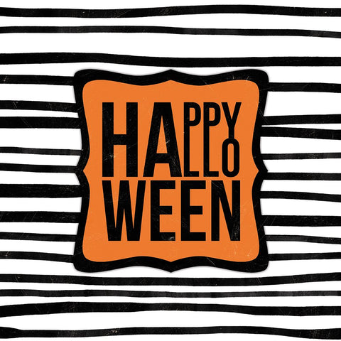 Striped Happy Halloween White Modern Wood Framed Art Print with Double Matting by Dogwood Portfolio