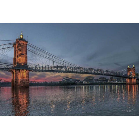 Suspension Bridge at Dusk White Modern Wood Framed Art Print by Quillen, Donnie
