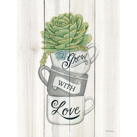 Grow with Love Succulents White Modern Wood Framed Art Print by Strain, Deb