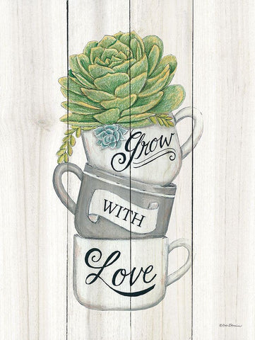 Grow with Love Succulents White Modern Wood Framed Art Print with Double Matting by Strain, Deb