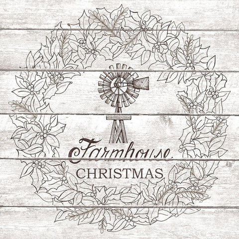 Farmhouse Christmas Wreath     Black Ornate Wood Framed Art Print with Double Matting by Strain, Deb